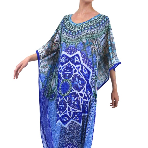 White and blue dress kaftan sale upto 75% OFF Kaftan dresses - Picture 3 of 5